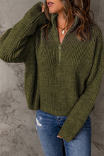 Load image into Gallery viewer, Half Zip Rib-Knit Dropped Shoulder Sweater
