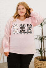 Load image into Gallery viewer, Plus Size Rabbit Graphic Long Raglan Sleeve Easter Tee
