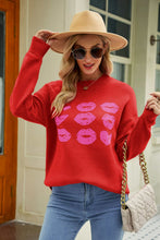 Load image into Gallery viewer, Lip Graphic Slit Dropped Shoulder Sweater
