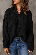 Load image into Gallery viewer, Half Zip Rib-Knit Dropped Shoulder Sweater
