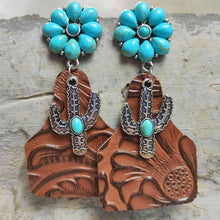 Load image into Gallery viewer, Turquoise Cactus Dangle Earrings
