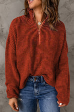 Load image into Gallery viewer, Half Zip Rib-Knit Dropped Shoulder Sweater
