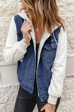 Load image into Gallery viewer, Two-Tone Spliced Denim Sherpa Hooded Jacket
