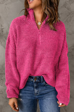 Load image into Gallery viewer, Half Zip Rib-Knit Dropped Shoulder Sweater
