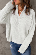 Load image into Gallery viewer, Half Zip Rib-Knit Dropped Shoulder Sweater
