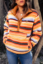 Load image into Gallery viewer, Multicolored Stripe Quarter Snap Fleece Sweatshirt
