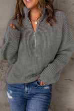 Load image into Gallery viewer, Half Zip Rib-Knit Dropped Shoulder Sweater
