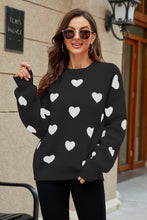 Load image into Gallery viewer, Heart Pattern Lantern Sleeve Round Neck Tunic Sweater
