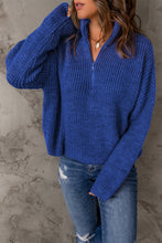 Load image into Gallery viewer, Half Zip Rib-Knit Dropped Shoulder Sweater
