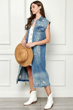 Load image into Gallery viewer, Veveret Full Size Distressed Sleeveless Longline Denim Jacket
