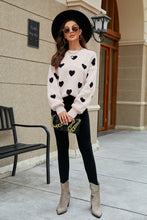 Load image into Gallery viewer, Heart Pattern Lantern Sleeve Round Neck Tunic Sweater
