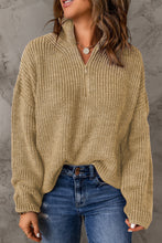 Load image into Gallery viewer, Half Zip Rib-Knit Dropped Shoulder Sweater
