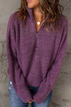 Load image into Gallery viewer, Half Zip Rib-Knit Dropped Shoulder Sweater
