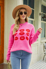 Load image into Gallery viewer, Lip Graphic Slit Dropped Shoulder Sweater
