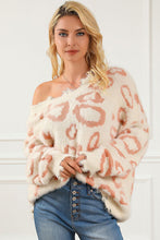 Load image into Gallery viewer, Leopard V-Neck Dropped Shoulder Sweater
