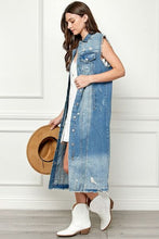 Load image into Gallery viewer, Veveret Full Size Distressed Sleeveless Longline Denim Jacket
