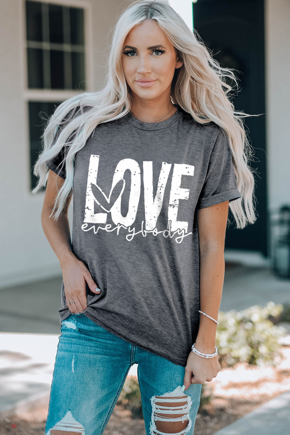 LOVE EVERYBODY Short Cuffed Sleeve T-Shirt