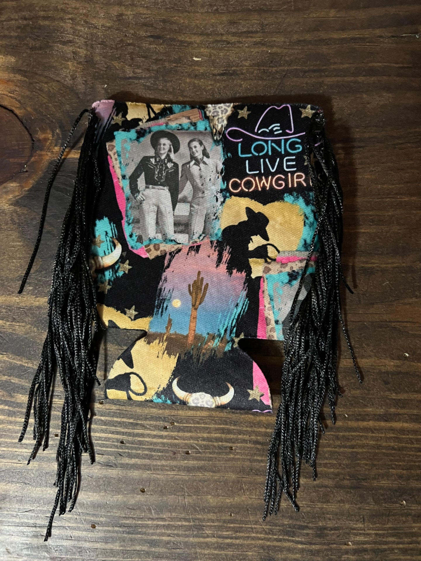 Long Live Cowgirls Black Fringe Koozie