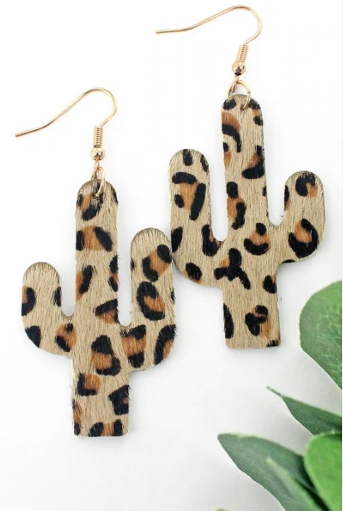 Leopard Cactus Leather Earrings