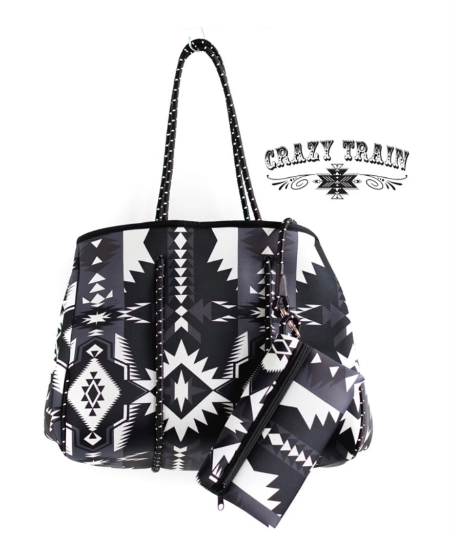 Dream Bag Tote Black & White Aztec