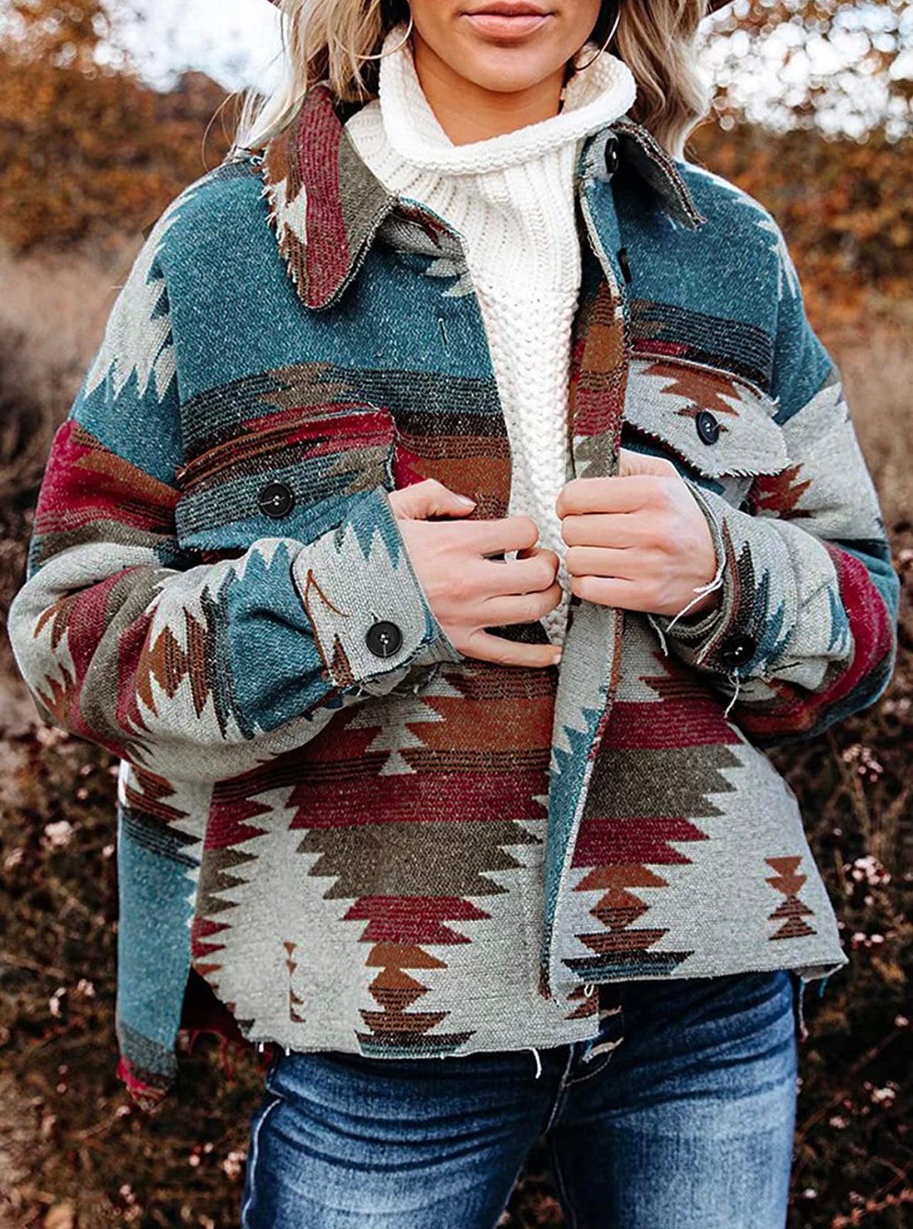 Red & Turquoise Aztec Western Jacket