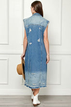 Load image into Gallery viewer, Veveret Full Size Distressed Sleeveless Longline Denim Jacket
