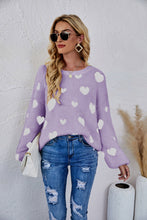 Load image into Gallery viewer, Heart Print Fuzzy Crewneck Long Sleeve Sweater
