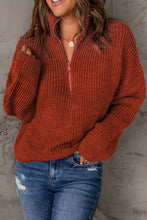 Load image into Gallery viewer, Half Zip Rib-Knit Dropped Shoulder Sweater
