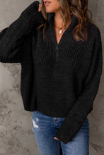 Load image into Gallery viewer, Half Zip Rib-Knit Dropped Shoulder Sweater
