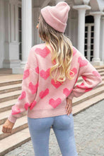 Load image into Gallery viewer, Round Neck Dropped Shoulder Sweater with Heart Pattern
