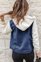 Load image into Gallery viewer, Two-Tone Spliced Denim Sherpa Hooded Jacket
