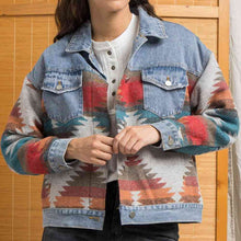 Load image into Gallery viewer, Printed Button Down Denim Shacket
