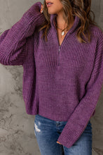 Load image into Gallery viewer, Half Zip Rib-Knit Dropped Shoulder Sweater
