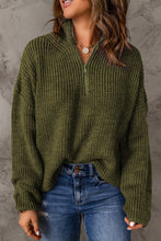 Load image into Gallery viewer, Half Zip Rib-Knit Dropped Shoulder Sweater
