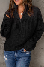 Load image into Gallery viewer, Half Zip Rib-Knit Dropped Shoulder Sweater
