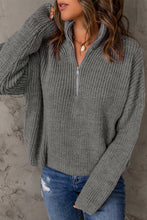 Load image into Gallery viewer, Half Zip Rib-Knit Dropped Shoulder Sweater
