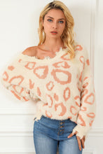 Load image into Gallery viewer, Leopard V-Neck Dropped Shoulder Sweater
