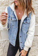 Load image into Gallery viewer, Two-Tone Spliced Denim Sherpa Hooded Jacket
