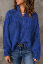 Load image into Gallery viewer, Half Zip Rib-Knit Dropped Shoulder Sweater
