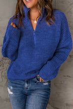 Load image into Gallery viewer, Half Zip Rib-Knit Dropped Shoulder Sweater
