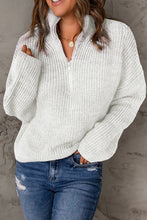 Load image into Gallery viewer, Half Zip Rib-Knit Dropped Shoulder Sweater
