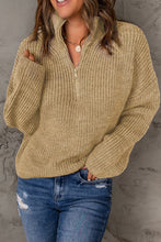 Load image into Gallery viewer, Half Zip Rib-Knit Dropped Shoulder Sweater
