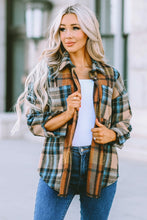 Load image into Gallery viewer, Plaid Curved Hem Shirt Jacket with Breast Pockets
