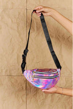 Load image into Gallery viewer, Fame Good Vibrations Holographic Double Zipper Fanny Pack in Hot Pink
