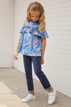 Load image into Gallery viewer, Girls Floral Cold-Shoulder Ruffled Top
