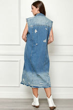 Load image into Gallery viewer, Veveret Full Size Distressed Sleeveless Longline Denim Jacket
