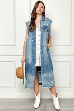 Load image into Gallery viewer, Veveret Full Size Distressed Sleeveless Longline Denim Jacket
