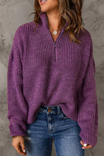 Load image into Gallery viewer, Half Zip Rib-Knit Dropped Shoulder Sweater
