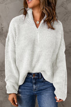 Load image into Gallery viewer, Half Zip Rib-Knit Dropped Shoulder Sweater
