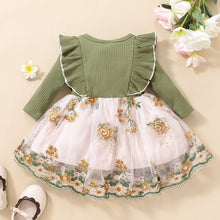 Load image into Gallery viewer, Girls Floral Bow Detail Ruffle Shoulder Tulle Dress
